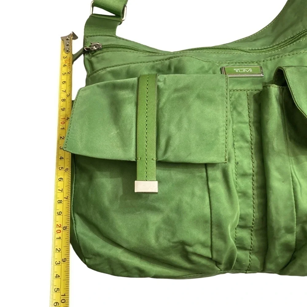 Tumi double pocket green nylon messenger bag